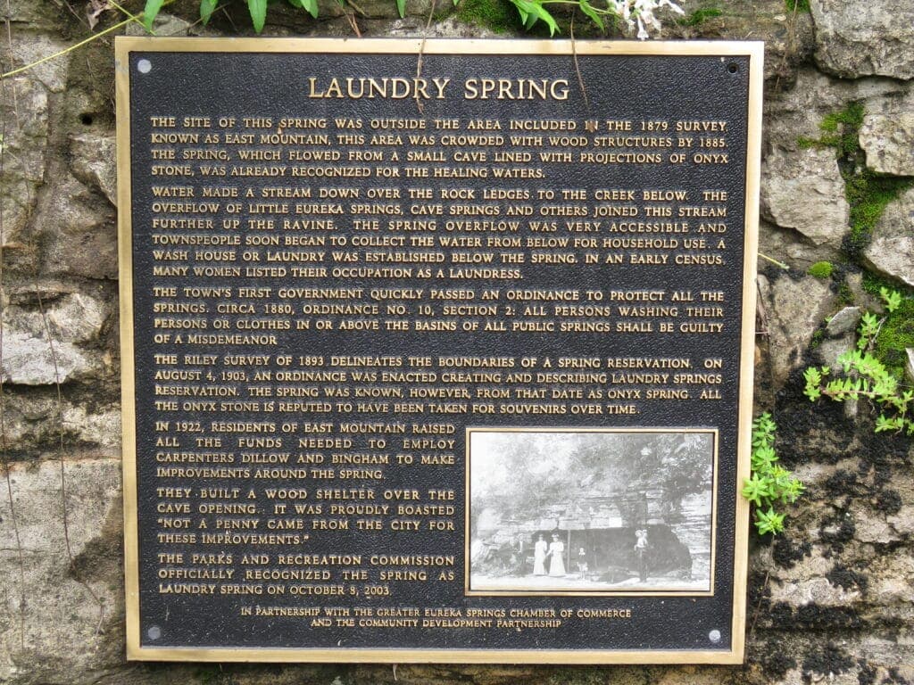 A historical plaque detailing the significance and regulations of Laundry Spring, located near East Mountain.