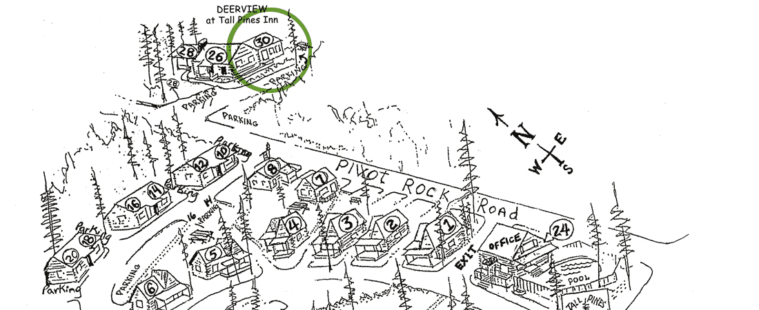 Map showing the layout of a lodging area, highlighting unit 26 near the office and parking.