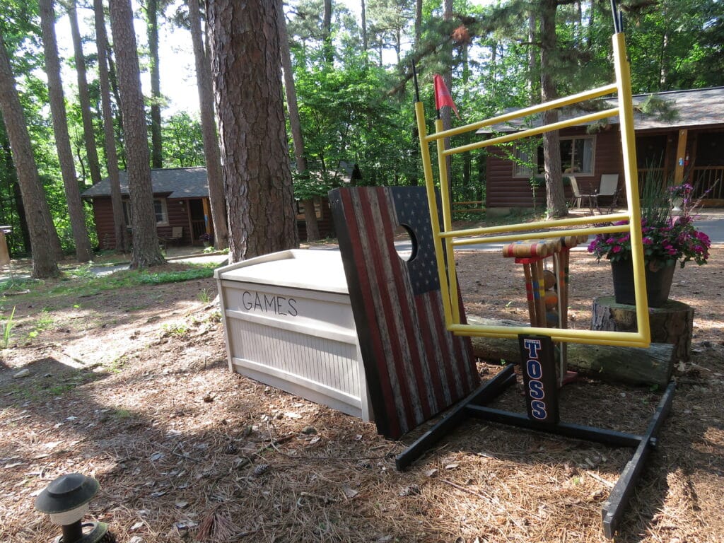Outdoor setting showing yard games and a ladder game
