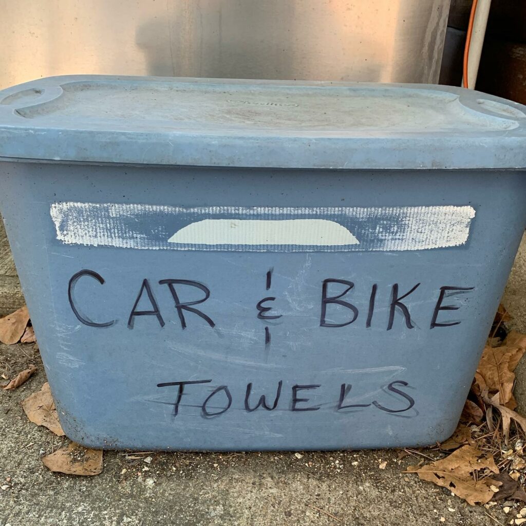 Blue Tote with the words Car and Bike Towels written on it 