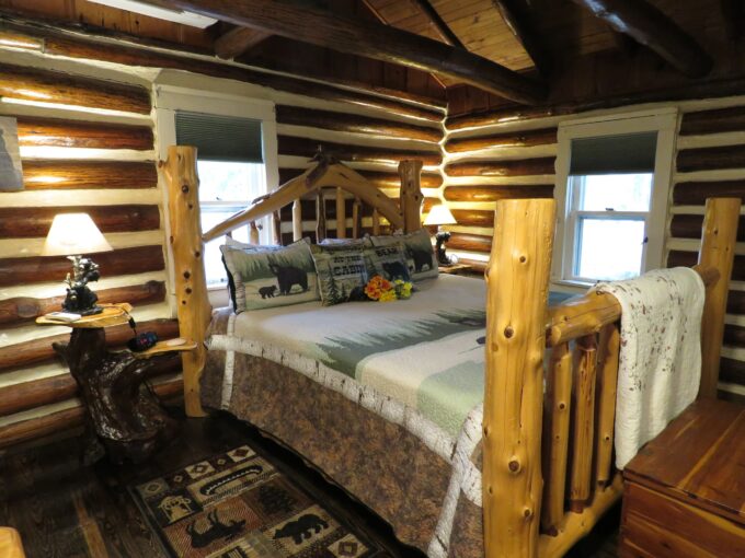 log bed in a log cabin
